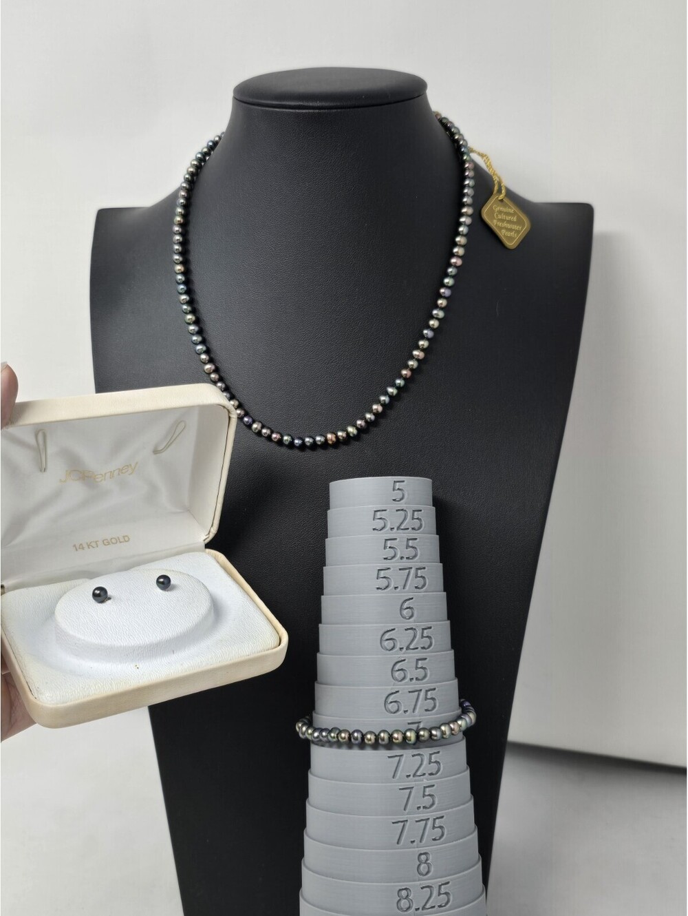 Peacock Freshwater Pearl Necklace Bracelet Earrings 14K Set